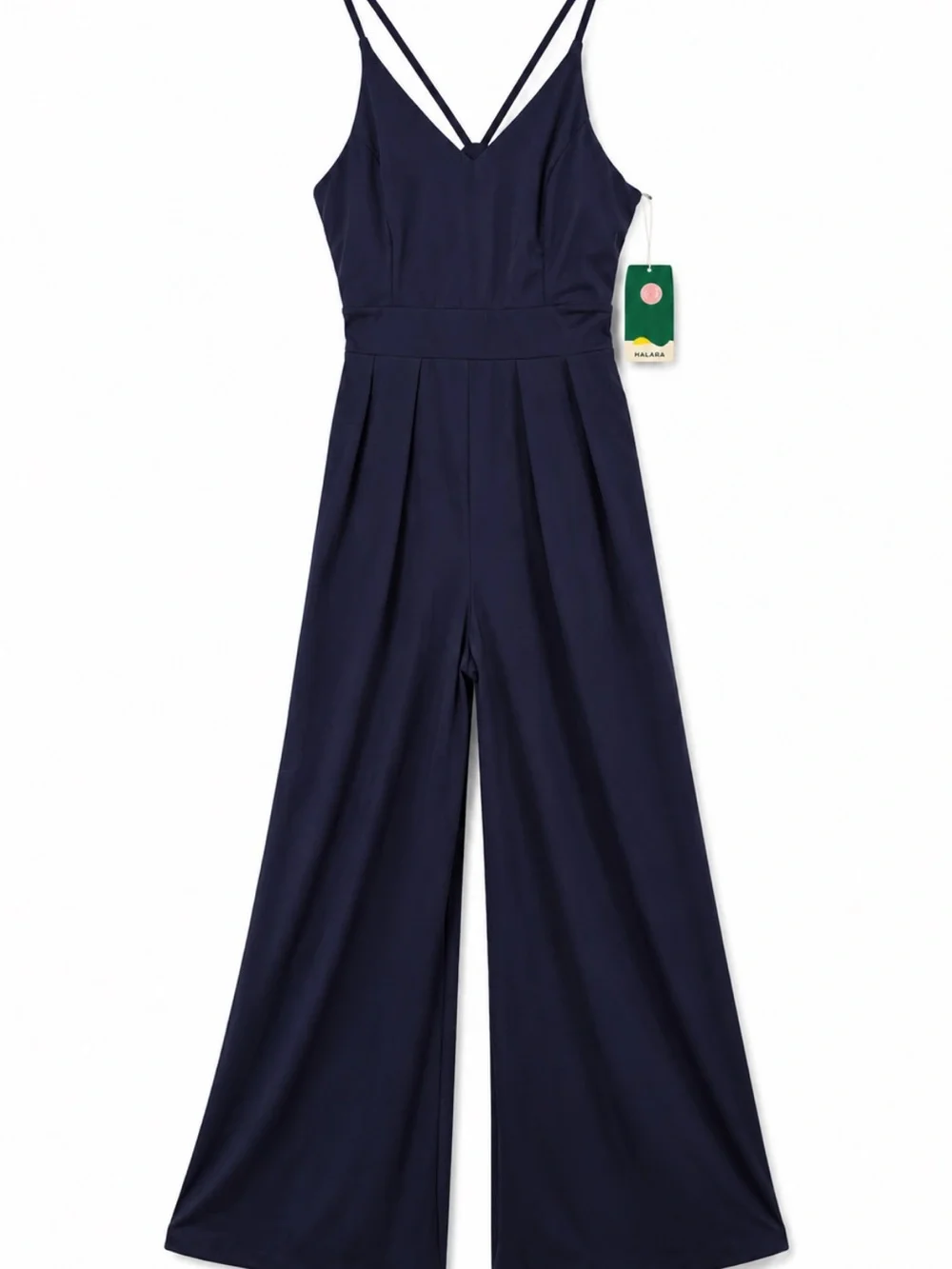 HALARA Navy V-Neck Wide-Leg Sleeveless Spaghetti Strap Jumpsuit NWT - Picture 2 of 16